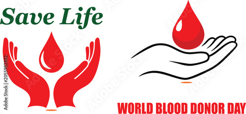 Red heart with drop symbol for donation awareness, donor day medical symbol awareness ribbon