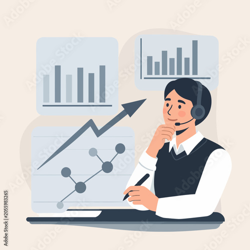 Customer Support Agent Analyzing Financial Data and Graphs