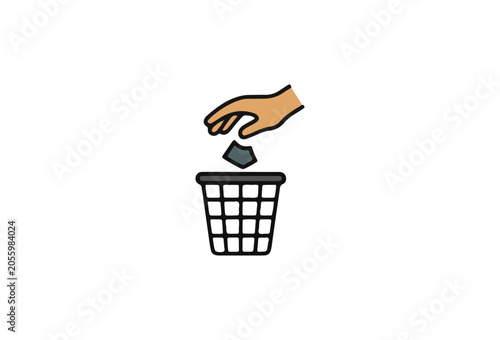 Recycling icon, hand throwing away trash, waste disposal symbol, eco-friendly vector