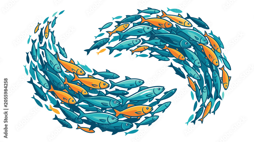 Fototapeta premium School of Fish Swimming in Circular Formation Underwater.