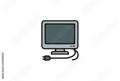 Computer monitor icon, vector computer display, screen symbol, technology graphics