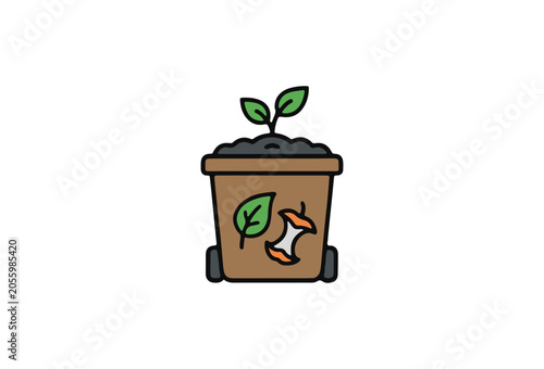 Eco friendly trash can, recycling symbol, green sprout, sustainable waste management icon