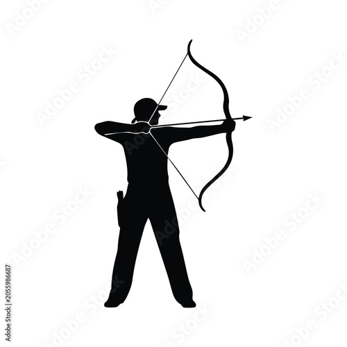 Photos Archer aiming bow and arrow at target vector silhouette illustration line art professional