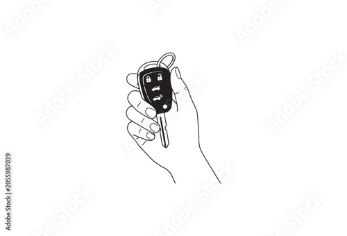 Car key, hand holding remote, vehicle access, transportation symbol, modern icon
