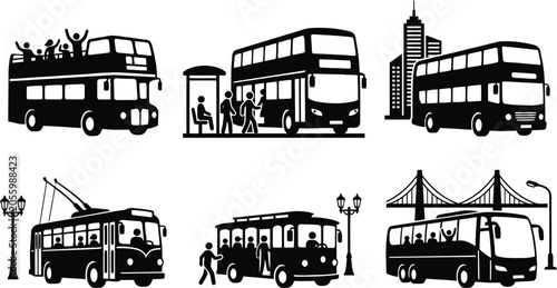 Obraz na plátne Various public transport vehicles illustration