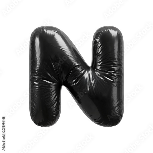 Trash bag letter N - Uppercase polyethylene bin liner font isolated on white background. Perfect alphabet for creative illustrations related to Ecology, recycling, garbage...
