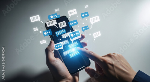 User Interacting with Smartphone Displaying Ai Chatbot Conversation and Digital Messages