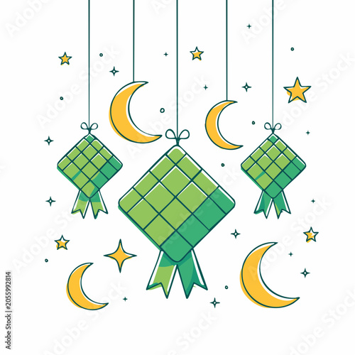 Ketupat and Crescent Moons Decoration for Islamic Holidays