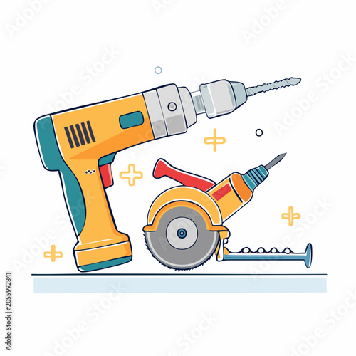 Power Tools: Drill and Circular Saw Illustration