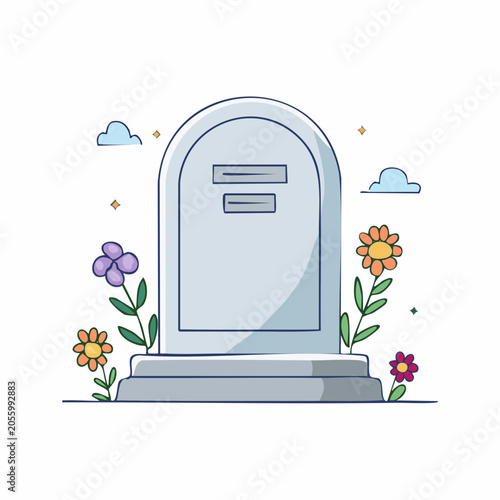 Tombstone with Flowers and Clouds