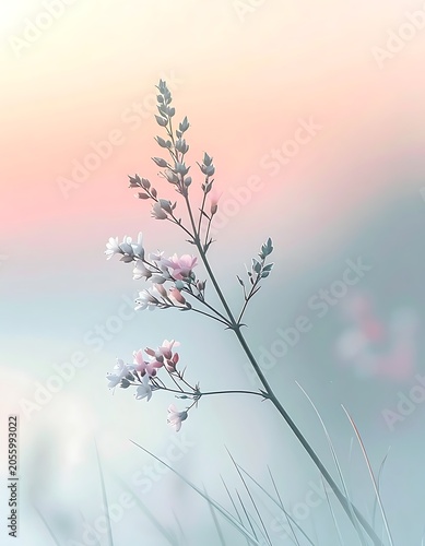 A serene floral landscape at sunset with soft focus