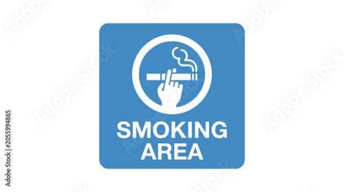 Fényképezés Blue square sign indicating a designated smoking area with a white cigarette and