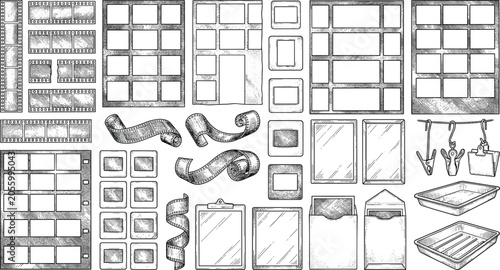 Schilderij op canvas Vintage Darkroom Photography and Analog Film Sheet Vector Collection Featuring H
