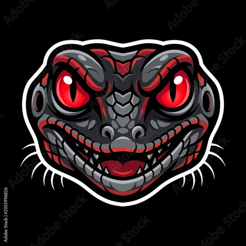 Fotografia Snake Head Closeup Cartoon Illustration.