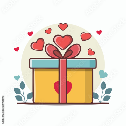 Gift Box with Hearts and Ribbon