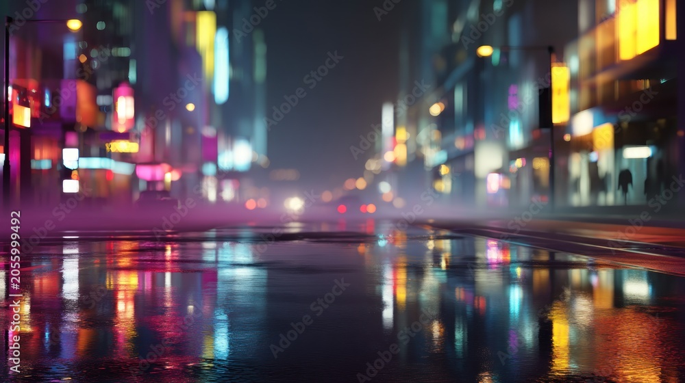 Obraz premium City street reflection night scene
