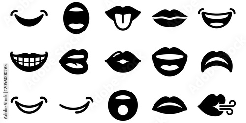 Mouth Expression Silhouette Icon Set