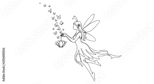 Slika na platnu Fairy with flowers in hand flying.