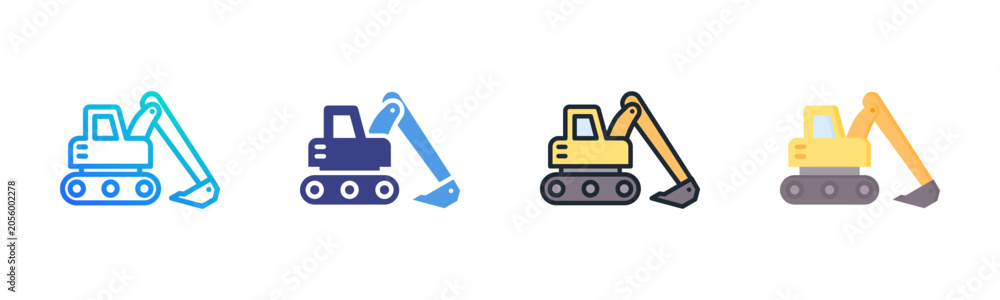 Naklejka premium Excavator Icon Set Multiple Style Collection