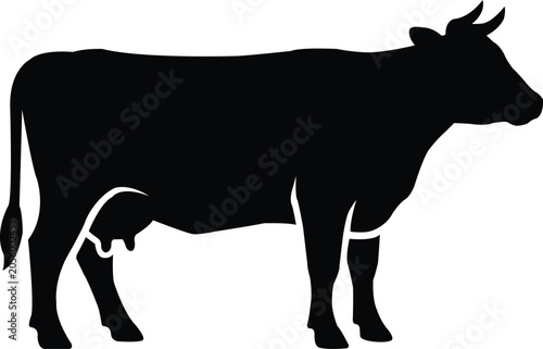Black silhouette of a dairy cow with udder and horns animal livestock