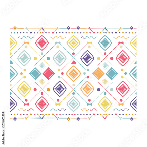 Colorful geometric pattern with diamonds and dots