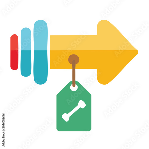 Flat design pill icon with arrow and tag