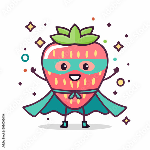Cute Superhero Strawberry Character
