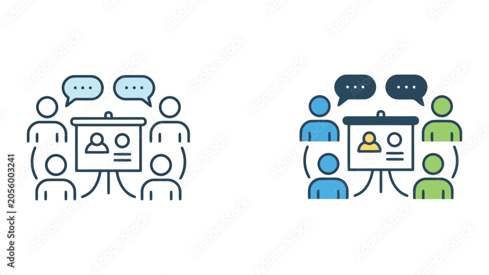 Naklejka premium Business presentation team meeting icon with speaker and interactive display board