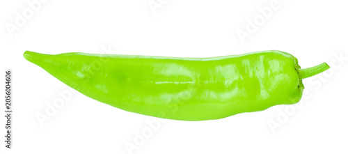 Single fresh green chili pepper isolated on white background
