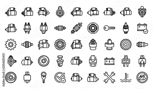 Bild auf Leinwand Modern vehicle starter motor outline icon collection vector illustration