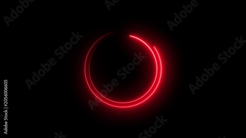 Neon circle frame icon animation glowing red color loading bar eclipse circle rotation ring round circular smooth effect footage on black background