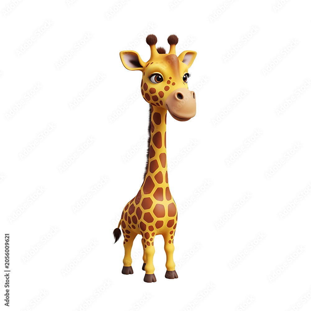 Obraz premium Cute Cartoon Giraffe Isolated On White Background With Smooth Rendering And Soft Lighting Detail