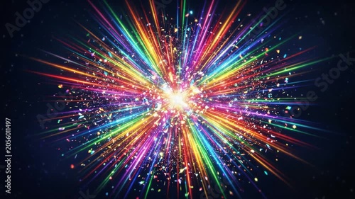 回転しながら弾ける虹色の光線　当たり確定演出のループ動画素材