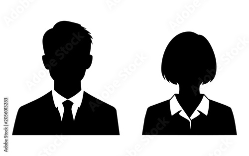 スーツ姿の男性と女性のシンプルな黒いシルエットベクターアイコンセット