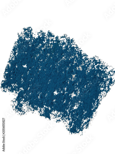 Prussian blue soft pastel stroke isolated on transparent background. Textured indigo dark blue dry pastel swatch, chalk sketch background patch, abstract grunge design element.