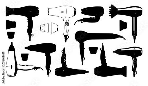Cuadro en lienzo Professional hair dryers vector illustration beauty appliance collection isolate