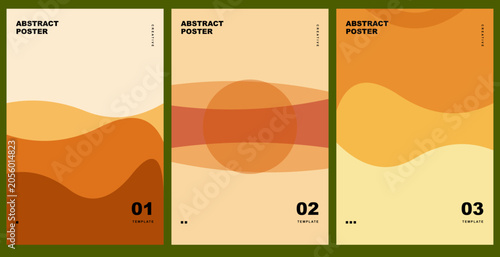 Photos Set of three abstract posters with organic shapes and warm color palette, modern minimalist design for social media and print