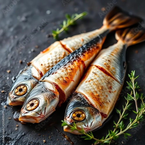 Seared mackerel fillets with crispy skin and juicy interior, crispy, seared