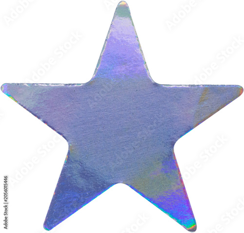 Holographic star sticker with iridescent foil texture isolated on white background