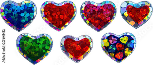 Colorful Holographic Heart Sticker Set Isolated on White Background
