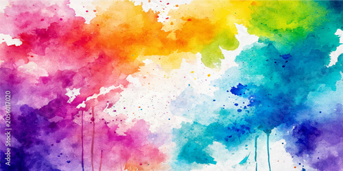 Bild auf Leinwand Abstract Colorful Watercolor Paint Splash Background with Artistic Rainbow Textu