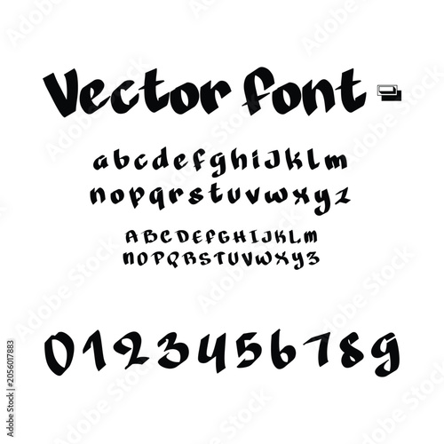 Brush vector font set with hand drawn alphabet letters and numbers