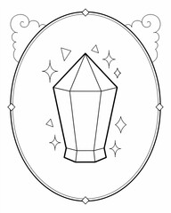 Simple crystal gem coloring page in an oval frame
