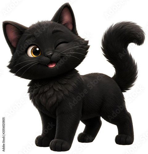 Winking Black Kitten Standing Sticker PNG