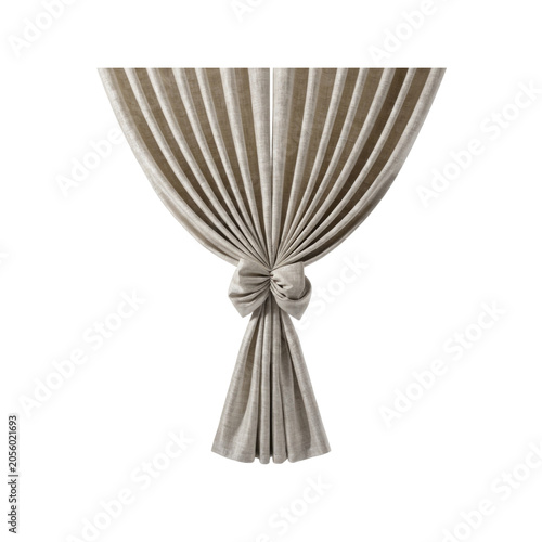 Tied decorative beige curtain fabric drapery as isolated object