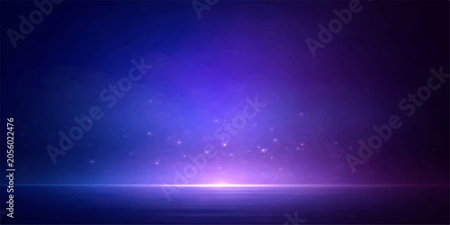 Quadro su tela Cosmic expanse with glowing particles and a horizon line, bathed in gradient of deep blue and vibrant purple, evoking a sense of wonder and mystery