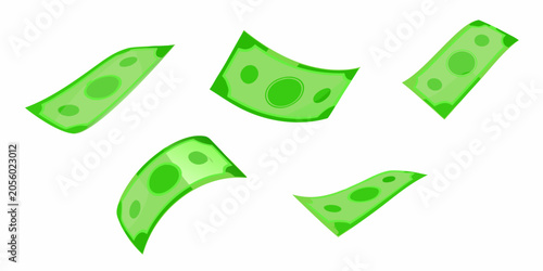 Schilderij op canvas Floating green banknotes 3d vector illustration on white background