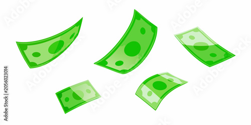 Fotografie Green Banknotes Floating In Air Vector Illustration