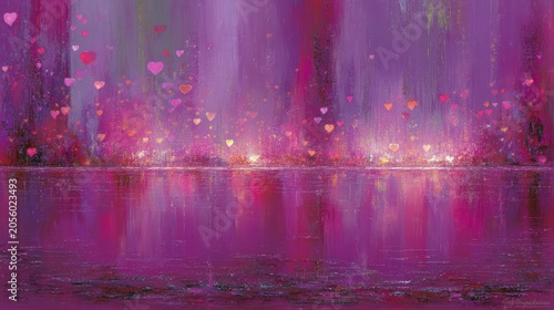 Vibrant Heart Motif in Purple Tones with Reflections on Water for Romantic and Decorative Purposes