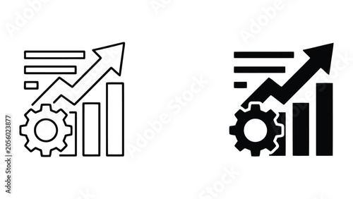 Obraz na plátně Data analysis and progress dashboard icon with gear and rising arrow bar chart f